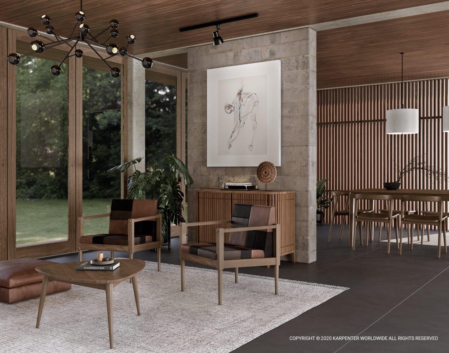 KOPPAR Sideboard in modern living room with chairs and art